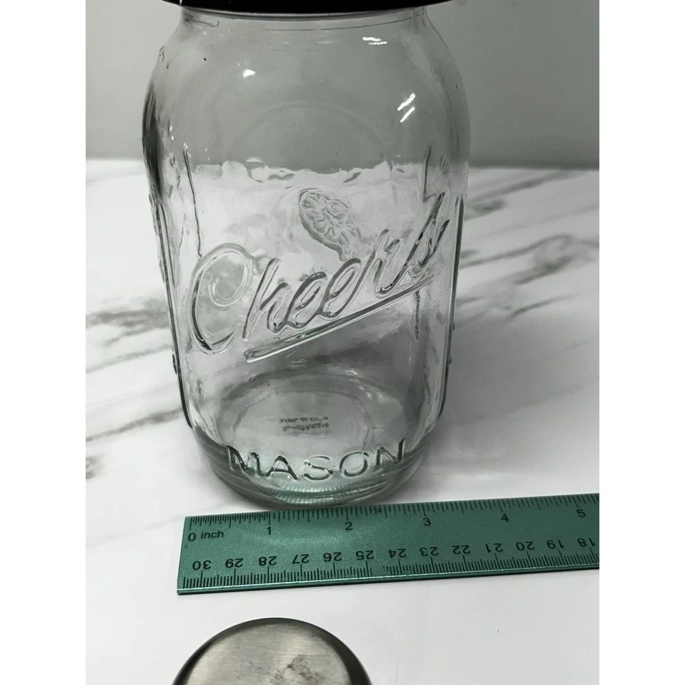 Vintage Mason Cheers Jar Cocktail Shaker With Strainer Lid